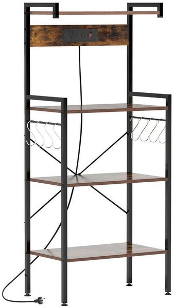 KOMFOTTEU Standregal, Küchenregal mit Steckdose, mit 8 S-Haken & 4 Ablagen