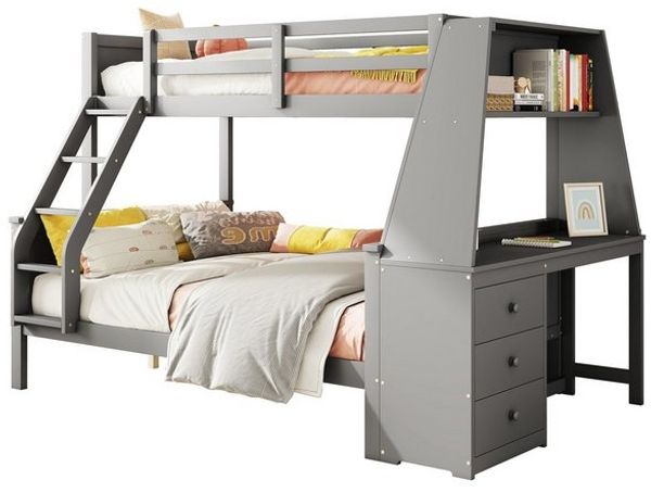 Flieks Etagenbett, Holzbett Kinderbett 90x200cm/140x200cm mit Schreibtisch und Stauraum Bild 4