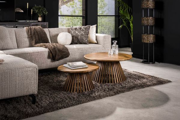 KAWOLA Couchtisch LANI Set 2-tlg. Mangoholz braun Fuß konisch 40 x 80 x 80 cm