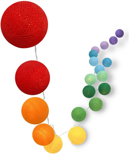 CREATIVECOTTON LED Lichterkette mit Cotton Balls inkl. Timer und Dimmer (20 Kugeln, Regenbogen)