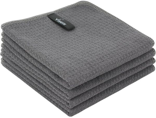 Mikrofasertücher Grau Waffeltuch 33x33cm 4er Set für Küche & Barista, Fusselfrei