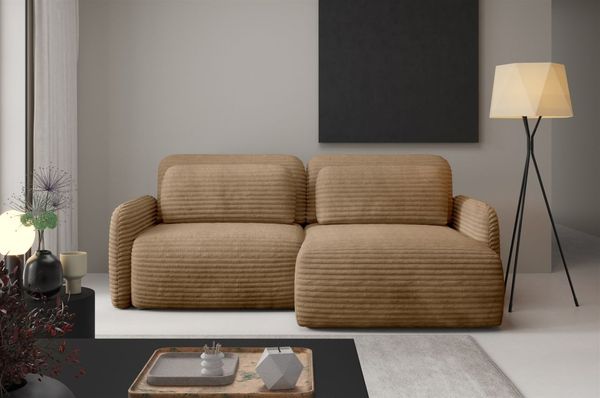 Ecksofa Schlafsofa Sofa SIMONE in Stoff Ambience Dune Ottomane Rechts