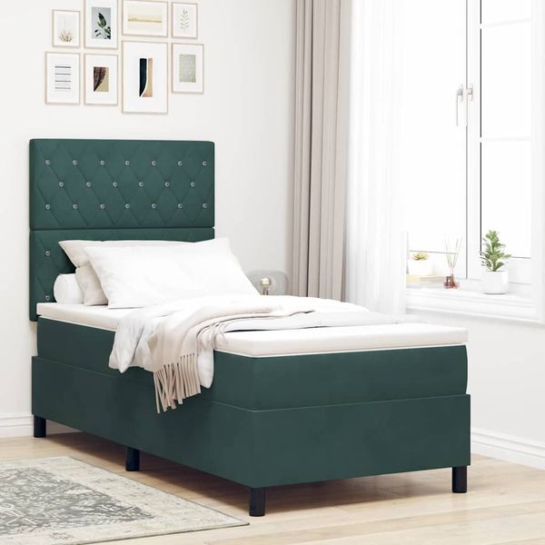 vidaXL Boxspringbett mit Matratze Dunkelgrün 100 x 200 cm Samt 3339749