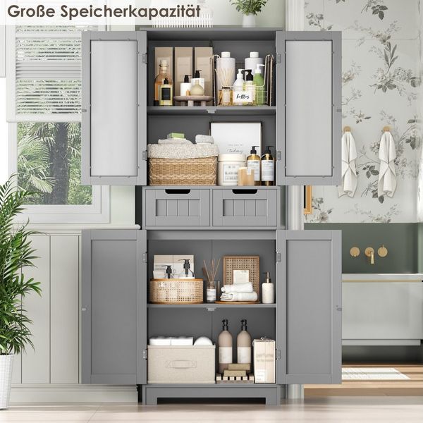 HOMECHO Hochschrank Badschrank mit 4 Türen 2 Schubladen für Küche, Bad, Weiß