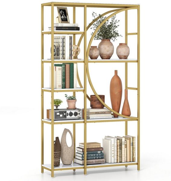COSTWAY Bücherregal, 1-tlg, geometrisches Büroregal Metallrahmen 100 x 30 x 177 cm