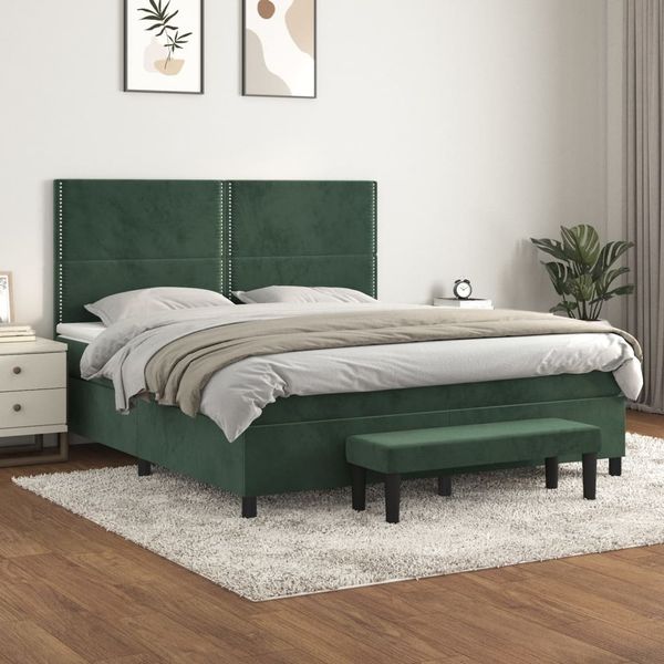 vidaXL Boxspringbett mit Matratze Dunkelgrün 180x200 cm Samt 3137800