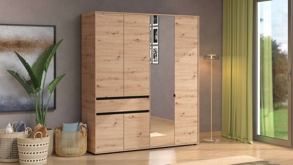 INOSIGN Kleiderschrank Corbett, grifflose Optik, FSC-zertifziert, Made in Europe (138 oder 182,5cm breit, 211cm hoch und 54,5cm tief) mit Spiegel, 1 Schublade und Innenausstattung