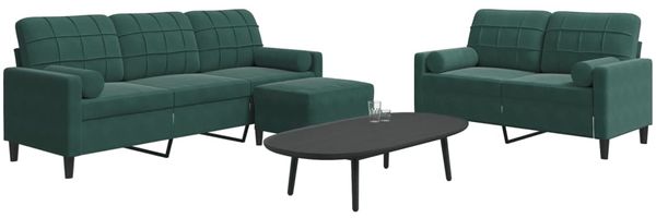 vidaXL 3-tlg. Sofagarnitur mit Kissen und Nackenrollen Dunkelgrün Samt 3278423