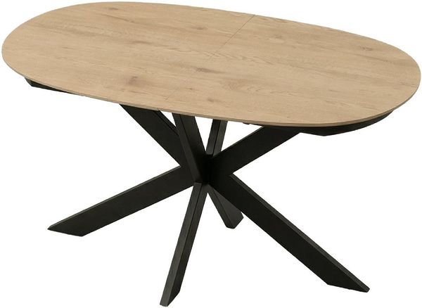 byLIVING Ausziehbarer Esstisch Nevada 140x90 cm, erweiterbar auf 180 cm Mittelauszug Butterfly Funktion, Ovaler Tisch Esszimmer, Eiche Optik, Metallfuß Schwarz stabil, Maße: 140-180x90, H 75 cm