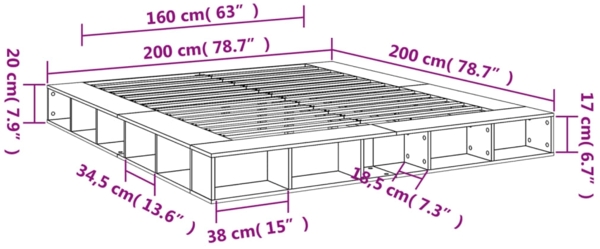 vidaXL Bettgestell Sonoma-Eiche 200x200 cm Holzwerkstoff 3280449 Bild 9