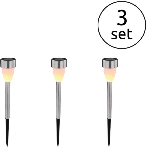 LED Solarleuchten, 3er Set, Edelstahl, Schalter, H 36,5 cm