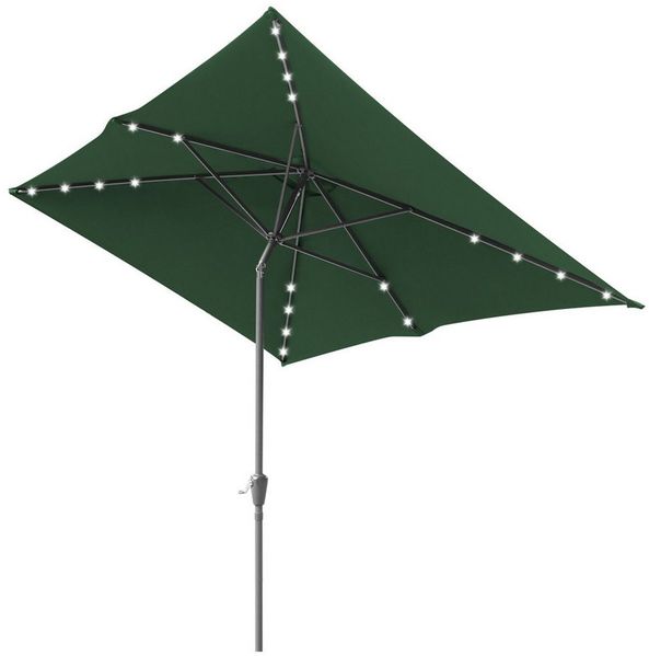 Clanmacy Sonnenschirm Rechteckig LED Solar Gartenschirm 2.1x1.4 m UV-Schutz mit kurbel Grün, LxB: 210x140 cm, Stabiler knickbar/für Garten, Balkon, Terasse/Sonnenschutz