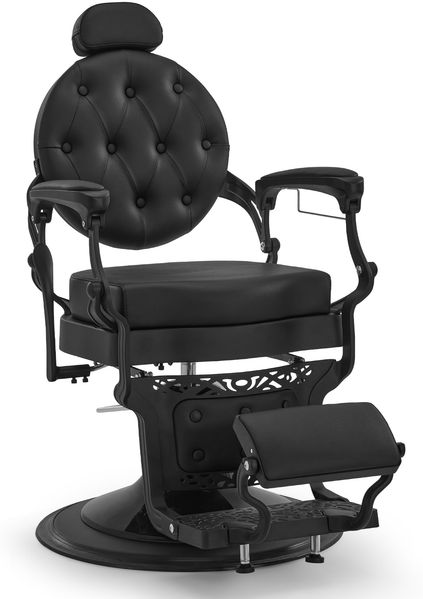 BarberPub Friseurstuhl mit Kopfstütze Kippbar, Friseureinrichtung mit Hydraulikpumpe 360° Drehbar, Höhenverstellbarer Kunstleder, 2933BK-F (Schwarz)