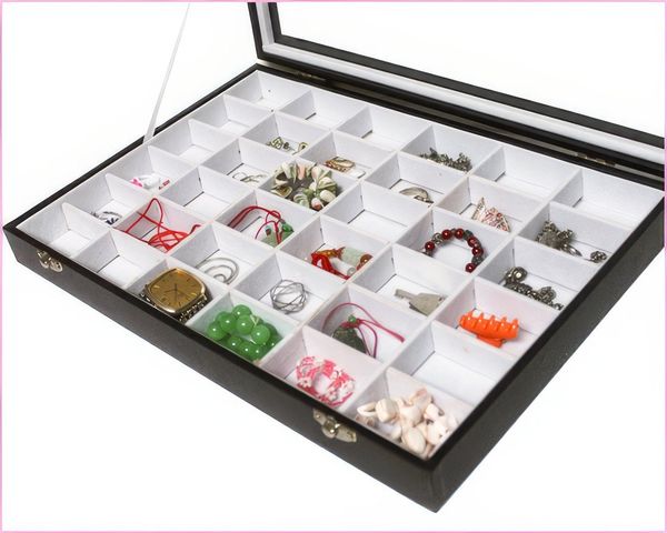 Yudu Schmuckkasten Schmucktablett Schmucklade mit Glasdeckel weiss /schwarz
