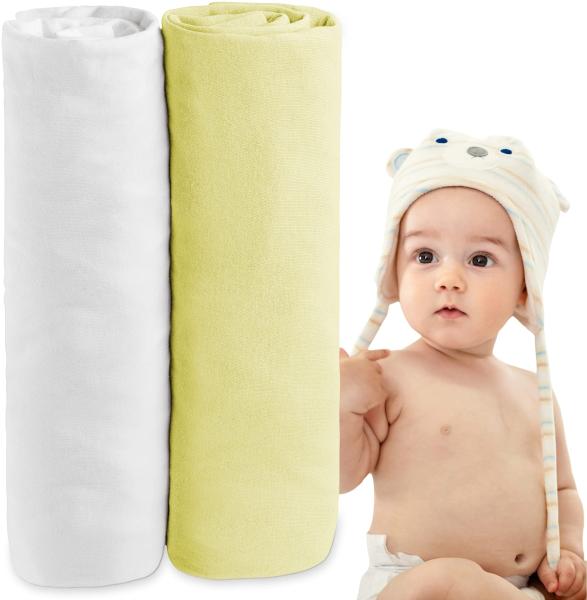 Dreamzie - Spannbettlaken 70x140 Baby 2er Pack - Baumwolle Oeko Tex Zertifiziert - Weiß und Grün - 100% Jersey Spannbetttuch 70x140 cm