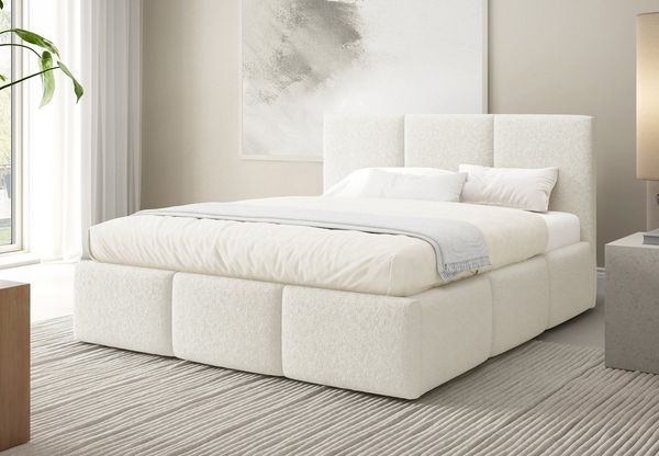 Home Collective Polsterbett Bett mit Stauraum Doppelbett Bettgestell mit Lattenrost (Größen: 140x200, 160x200, 180x200), weich gepolstert modernes Design Creme