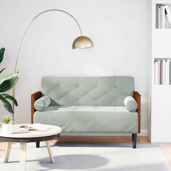 vidaXL Zweisitzer-Sofa mit Nackenrollen Hellgrau 110 cm Samt 4100601
