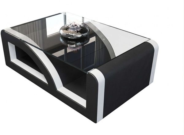 Leder Couchtisch Palermo – Elegantes Design - Ledermix - Schwarz-Weiß