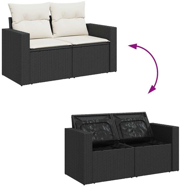 vidaXL 9-tlg. Garten-Sofagarnitur mit Kissen Schwarz Poly Rattan 3327073 Bild 11