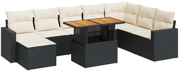 vidaXL 9-tlg. Garten-Sofagarnitur mit Kissen Schwarz Poly Rattan 3327073 Bild 2
