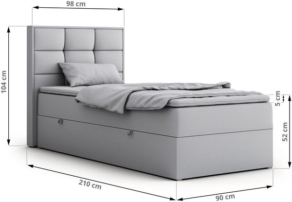 Boxspringbett ALBERO 1 90x200 mit Stauraum, 7-Zonen Multipocket Matratze H4, Bettkasten mit Federautomat, Öffnungsseite wählbar, Hotelbett - Braun Kunstleder - Topper T25 - Rechts Bild 5