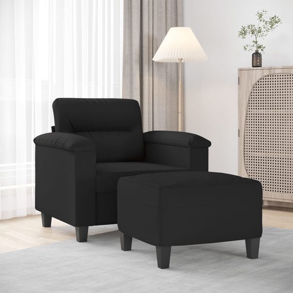 vidaXL Sessel mit Hocker Schwarz 60 cm Mikrofasergewebe 3201228