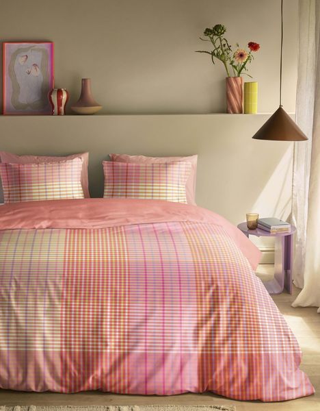 Oilily Satin Bettwäsche 155x220 Solin multi Karo kariert Wende Sommer pink orange