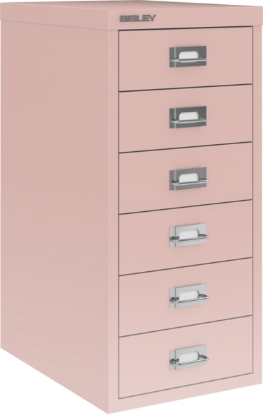 Bisley Multidrawer Schubladenschrank aus Metall mit 6 Schubladen DIN A4 ohne Sockel - Farbe: Pastellpink, L296-620