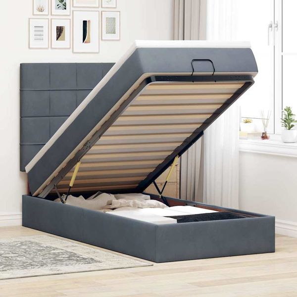 vidaXL Ottoman-Bett mit Matratzen Dunkelgrau 100x200 cm Samt 3313452