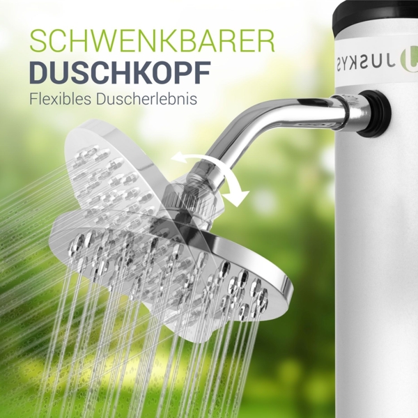 Juskys Solardusche Victoria 40 Liter - 225 cm - bis 60°C – mit schwenkbarem Duschkopf, Fußdusche & Gartenschlauch Anschluss Gartendusche Außendusche Bild 3