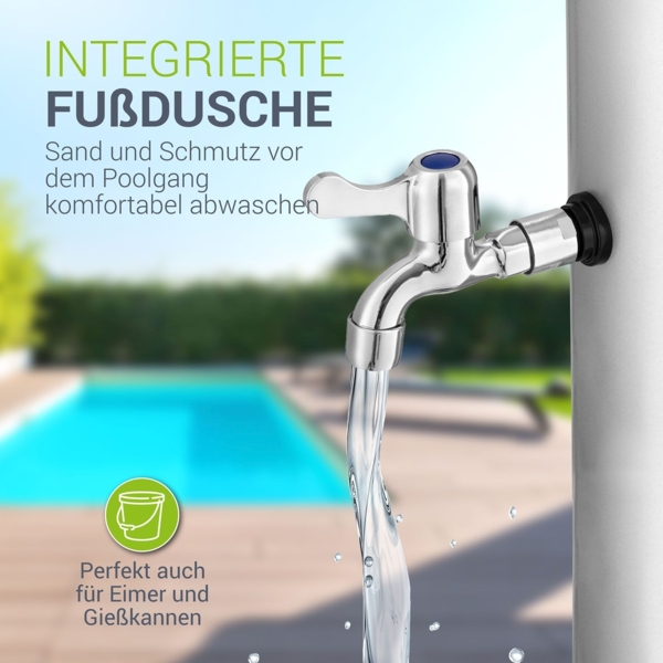 Juskys Solardusche Victoria 40 Liter - 225 cm - bis 60°C – mit schwenkbarem Duschkopf, Fußdusche & Gartenschlauch Anschluss Gartendusche Außendusche Bild 6