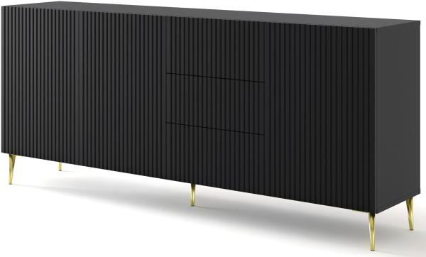 Domando Sideboard Moneglia M2 Klassisch Breite 200cm, Push-to-open-Funktion, besondere Fräsoptik, goldene Füße in Schwarz Matt und Goldfüße