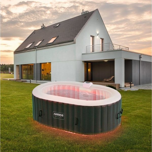 Arebos Whirlpool BALI aufblasbar für 2 Personen mit 90 Massagedüsen, (Komplett-Set, mit LED-Beleuchtung, 190 x 120 cm), für Outdoor & Indoor