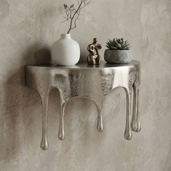 FINEBUY Wandregal FB77468 45cm Aluminium Silber Hängeregal Schweberegal Wandboard Metall, Originelles Hängeregal in edler Tropfenoptik, Komplett aus robustem Aluminium gefertigt