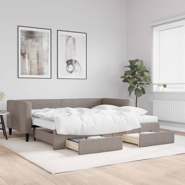 vidaXL Tagesbett Ausziehbar mit Schubladen Taupe 90x200 cm Stoff 3196635