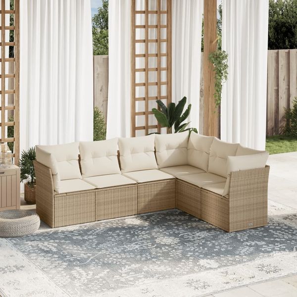 vidaXL 6-tlg. Garten-Sofagarnitur mit Kissen Beige Poly Rattan 3249517
