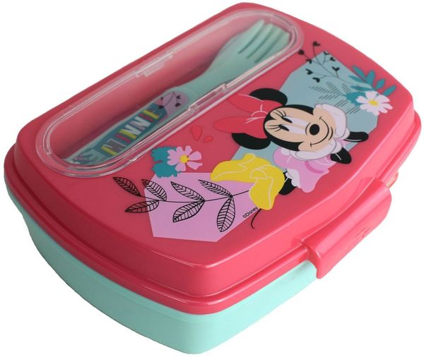 Kinder Brotdose ca. 17 x 14 cm mit Besteckfach in verschiedenen Motiven Minnie Mouse Rosa