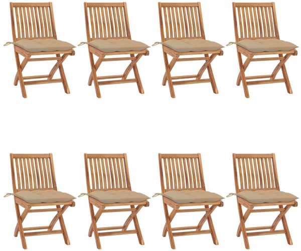 vidaXL Klappbare Gartenstühle mit Kissen 8 Stk. Massivholz Teak 3072879