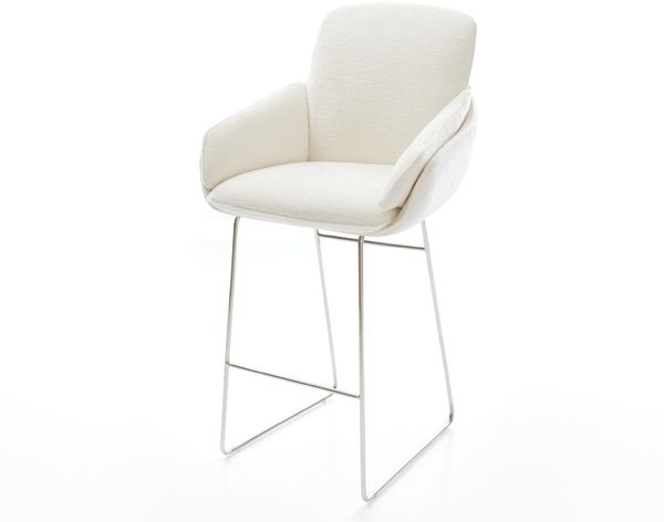 Barstuhl Luan-Flex Bouclé Soft Beige Kufengestell Edelstahl Silberfarben