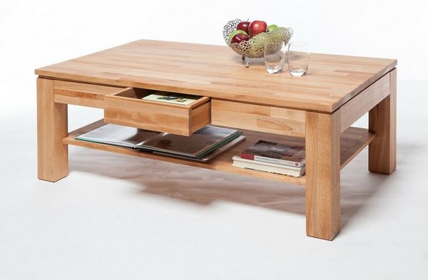 ELFO Couchtisch Couchtisch Tisch Kernbuche Massiv geölt 115 x 70 cm mit Schubkasten, Breite 115cm