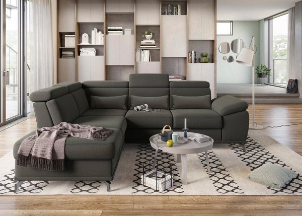 sit&more Ecksofa Cabrio L-Form, B: 274 cm, mit Sitztiefen-, Arm- & Kopfteilverstellung, 3 Nierenkissen, Federkern, optional Bettfunktion und Stauraum