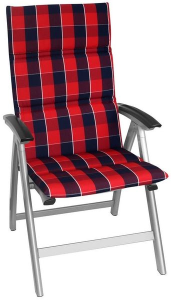 KETTLER Hochlehnerauflage 851, Gartenstuhlauflage Hochlehner 120x48x3cm, Rot-Blau Kariert