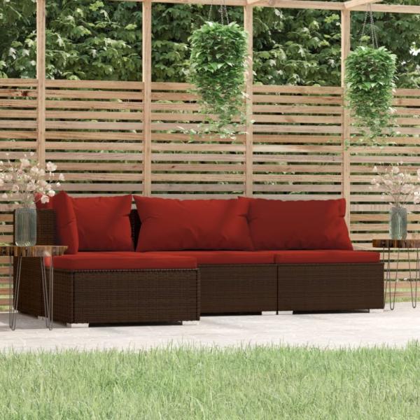 vidaXL 4-tlg. Garten-Lounge-Set mit Kissen Braun Poly Rattan 317545