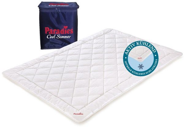 Paradies Kunstfaserbettdecke Paradies Cool Comfort Bio kühlend Sommer Bettdecke Sommerdecke 155x220, Füllung: Paradies Cool Comfort Fasertechnologie aus 50% Viscose mit kühlenden Microkapseln und 50% Lyocell, Bezug: 50% Lyocell und 50% Bio Baumwolle, K...