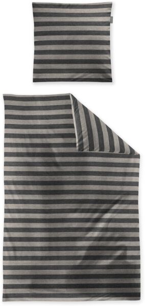 Mako-Satin Bettwäsche 155 x 220 cm / Wave-HK, Baumwolle, Naturmaterialien, Anthrazit, Grau, Schwarz