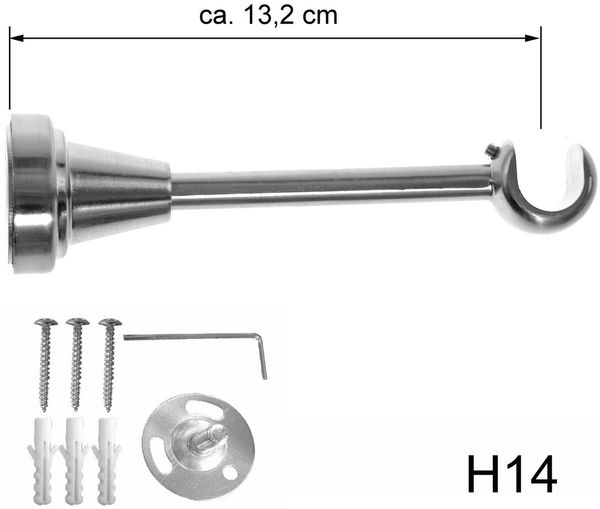 BASIT Gardinenstange Rohr Edelstahloptik 16 mm mit Wandträgern 120 cm E25, Ø 16 mm, 1-läufig, verschraubt, Metall, H14 120 cm E25 Kristall