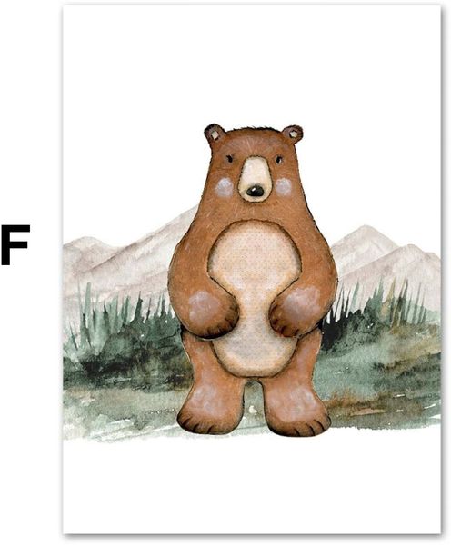 Poster Kinder Wald Tiere Fuchs Waschbär Reh Eule Fuchs Braunbär und Berge als Deko Print ohne Rahmen - A / 40X60cm Bild 7