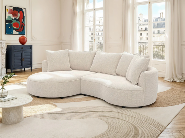 Vente-unique - Ecksofa links - Chenille-Stoff - Beige - CEPRANO von Maison Céphy