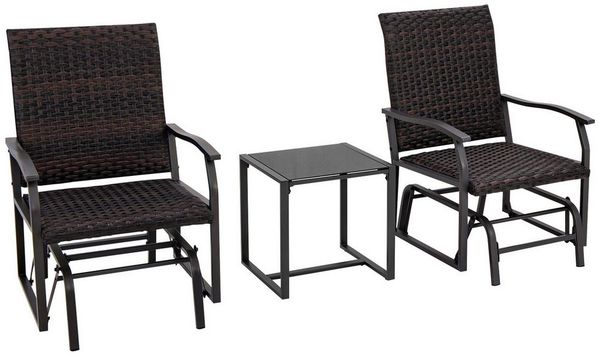 COSTWAY Balkonset, (3-tlg), mit 2 Schaukelstühlen & Tisch, Rattan