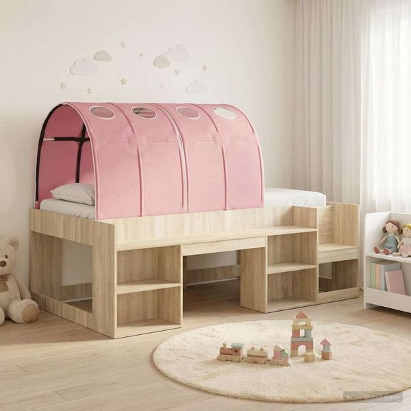 vidaXL Bettgestell mit Tunnel mit Regal 3 Stk. Sonoma Eiche und Pink 3423638
